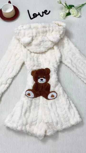 🧸Soooooo cute!🧸☁️🧸I don't want to drag it after I put it on!#tiktokshopjumpstartsale #spotlightfinds #jumpsuit #bear #sleepwear 
