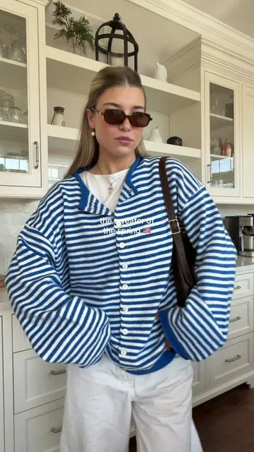 loving the striped sweater for the spring 🇺🇸 size large #sweater #stripedcardigan #coastalgrandmother #springoutfit 