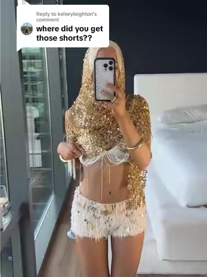 Replying to @kelseyleighton These shorts would go so hard at a festival ⚡️✨🪩💛 #festivaloutfit #raveoutfit #EDM #coachellaoutfit #gold 