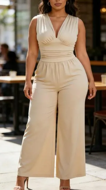 Valentine's Day Women's Plain Ruched Deep V Neck Ribbed Jumpsuit,#jumpsuit #streetwear #spotlightfinds #tiktokshopusa #fyp 