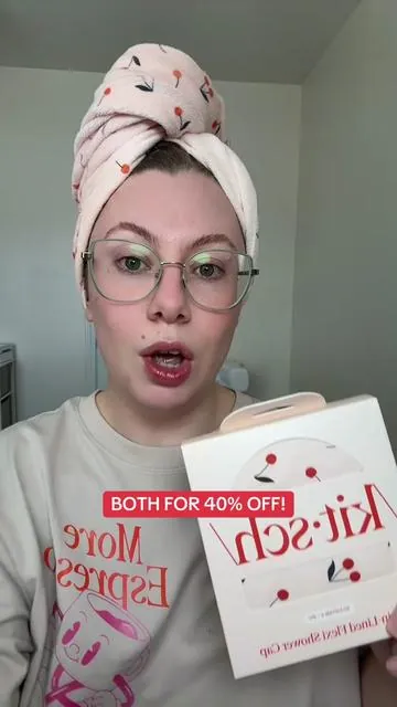 The kitsch cherry print satin lined flexi shower cap and cherry print hair towel are on sale! 🙌🏻🙌🏻 @Kitsch #tiktokshopcreatorpicks  Kitsch cherry print satin lined flexi shower cap Kitsch hair towel