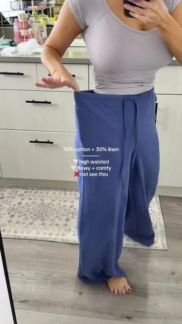 flowy cotton linen drawstring highwaisted pant - wide leg bottom #linenpants #cottonpants #highwaistedpants #drawstringpants #breathable 