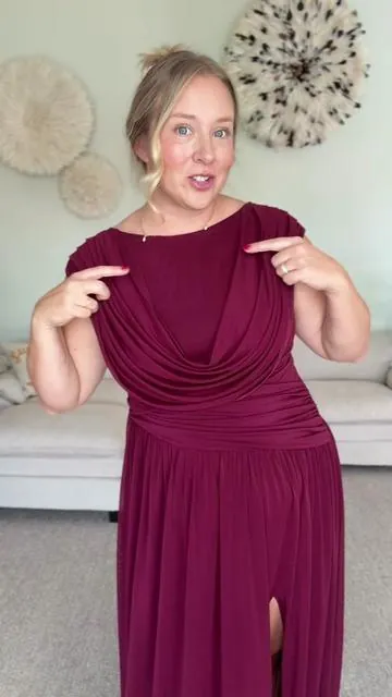 Comfort and flattering fit all in one semi formal dress! #weddingguestdress #midsizefashion #longdress #tiktokshopcreatorpicks #tiktokshopspringglowup 