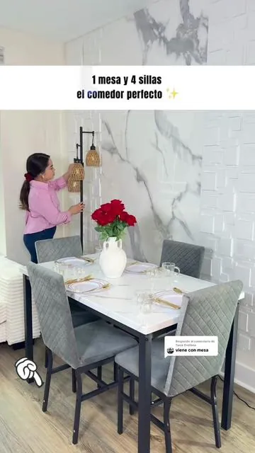 Respuesta a @Tania Orellanaestas  buscando un comedor moderno pero sin gastar tanto ?🥰✨espacio pequeño?  Este bello set que trae su mesa y 4 sillas está buenisimo 🥰es de buena calidad y se ajusta a tu bolsillo ✅👆#chair #table #dinningtable #marmol #metal 