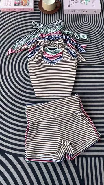 Striped halter set, summer vacay vibe unlocked! 🌴🥥#stripedset #haltertop #shorts #womensfashion #tiktokmademebuyit 