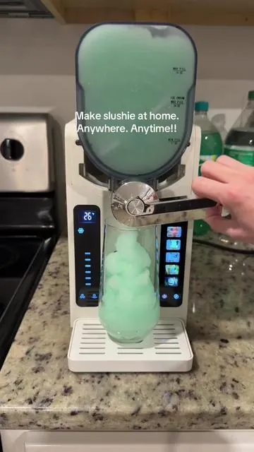 You know those $5 slushies you end up buying all the time? You can make them at home now with this! Just pour your drink in and it turns it into a slushie. No ice needed, super easy to use, and you can also make ice cream, frappes, milkshakes, and more! #slushiemaker #kitchenfinds #slushie #momlife #tiktokshopspringglowup 