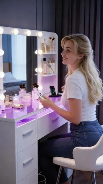 Hit something different!!! Changing the lingting vanity desk you can’t miss #fyp #viral #girl #girlsnight #girls #bedroom #girlythings #beauty #homedecor #furniture #spring #springbreak #fabiula 
