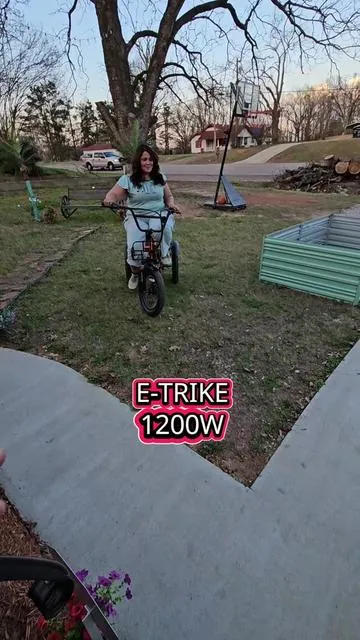 ESKUTE E TRIKE BIKE, 1200W BRUSHLESS MOTOR, 18 X 3.0 FAT TIRE, 499W BATTERY, STEP THRU, 55 MIKES AND UP TO 18 MPH, BASKETS IN FRONT AND REAR, FOLDABLE. #etrike #ebike #tiktokshopcreatorpicks #tiktokshopholidayhaul #tiktokshopspringglowup 