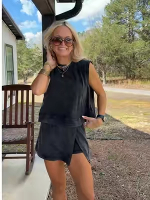 One of my favorite look for less sets for spring and summer! Love the skort and acid wash! So comfy and 95% cotton! #tiktokshopcreatorpicks #springootd #casualootd #springset #matchingset 