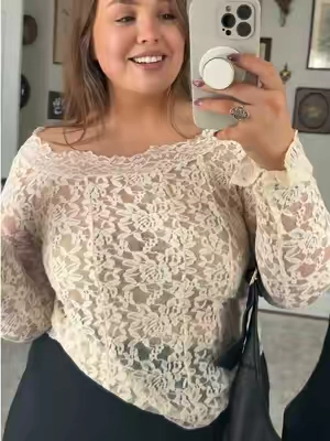 Obsessed with this top it is just soooo beautiful 😍😍  14/16 wearing the xxl. #lacetop #springfashion #curvyfashion #springoutfit #tiktokshopspringglowup 