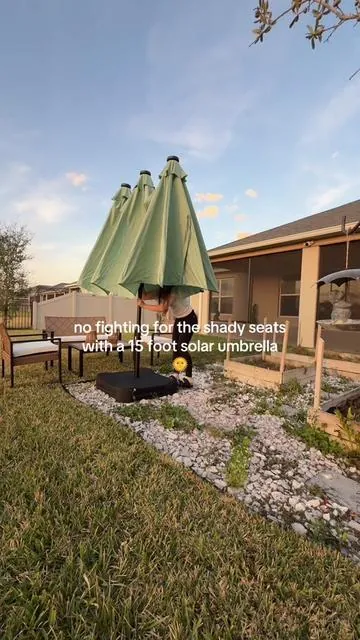 This is the biggest solar umbrella l've ever seen! Comes in a ton of other colors. ON SALE & FREE SHIPPING. *gifted sample* #umbrella #patioumbrella #sunprotection #patiocover #umbrellas 