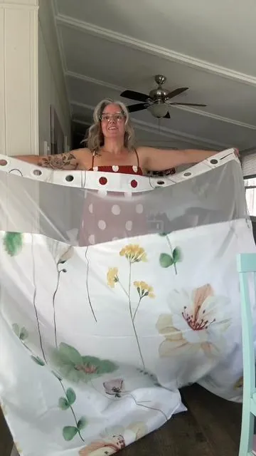 This shower curtain is so beautiful and doesn’t need rings or liner #home #showercurtain 