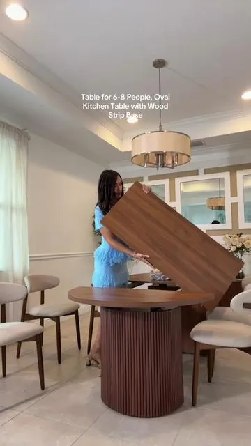 Juego de comedor de madera  Strip Base #modernfurnituredesign #tiktokshopcreatorpicks #diningtable #diningroom #diningroomdecor 