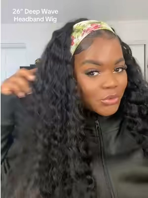 The 26” Deep Wave from @Bling Hair Wigs Shop is my favorite texture out of the bunch. These are quick and easy to install and with proper care these should last a long time 💯 #blinghair #headbandwig #easywiginstall #wigsforbeginners 