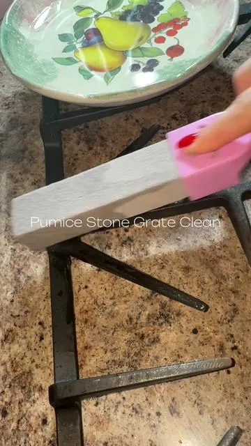 Did you know ? A pumice stone is great for removing hard mineral buildup, rust stains, and stuck-on grime on very hard surfaces. Because it’s mildly abrasive, it works best on porcelain, ceramic, and some metal. Bbq grates limescale toilet bowls andhard water stains on tile ! My stove grates had heavy oil residue for YEARS tha I couldn’t get rid of & guess what ? I finally found something that worked ! #cleantok #cleanhack #cleaningasmr #tiktokshopfinds 