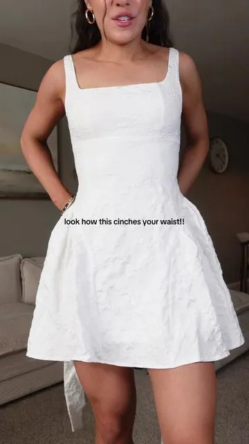 The perfect mini dress for any spring or summer event! This would be great for a bridal shower or graduation too! I’m 5’4 wearing a size xs 🫶🏼 #minidress #graduationdress #bridalshowerdress #whitedresses #tiktokshopspringglowup 