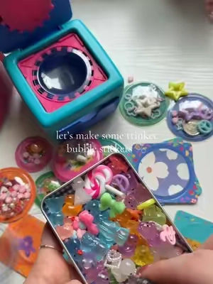 trapping trinkets inside tiny bubbles 🫧 #stickers #stickermaker #kidstoys #junkjournal #trinkets 