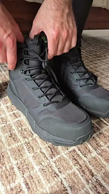 Lightweight nano composite toe work boots built for long 12-hour shifts, with ASTM safety protection, cushioned EVA support, and shock-absorbing traction for slick surfaces. Durable nylon and TPU construction plus a convenient side zipper make these Nortiv8 boots a comfortable upgrade from heavy steel toes. #workboots #botadetrabajo #safetyshoes #comfyboots #menboots 