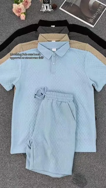 Matching Polo sets: beach approved or streetwear fail ? 🌴☀️🔥#2pieceset #tee #mensfashion #tiktokshopdeals #tiktokshopholidayhaul 