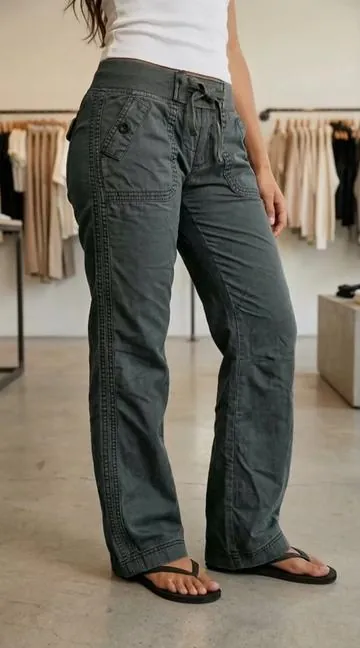 Solid Seam Detail Drawstring Mid Rise Straight Leg Pants High Stretch Fabric Women's Wear Minimalist Fit Basic Style Multiple Colors #womenspants 