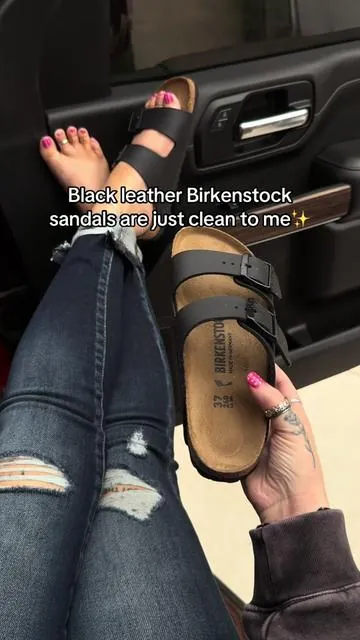 Adjustable Birkenstock leather sandals for women 🖤✨