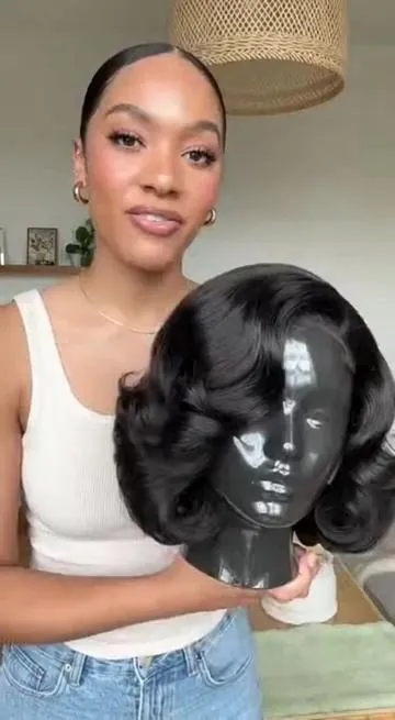 14-inch short curly bob wig-voluminous waves, natural black tone, and pre-styled for instant glamour. Lightweight & breathable, perfect for daily looks or special events.#wighair #tiktokshopholidayhaul#tiktokshopholidayhaul#holidayhaul#fotyou 