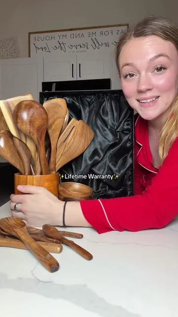 Wood cooking utensils- 100% teakwood cooking utensils- wood spatulas- wood cooking utensils- lifetime warranty #tiktokshopcreatorpicks 