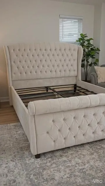 Ready for a bedroom glow-up? ✨ Discover the AMERLIFE Platform Bed Frame! Wrapped in luxurious velvet, this sleigh bed boasts an elegant scroll wingback headboard and footboard for a touch of sophistication. No box spring required, making setup a breeze. Elevate your sleep sanctuary with this stunning piece. Tap to shop now! #platformbed #velvetbed #sleighbed #bedframe #AIGC #Moras