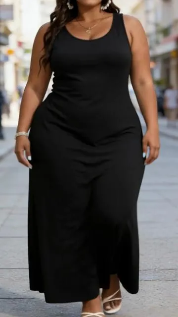 Elegant Plus Size Women's Solid Color Sleeveless Vest Dress #tiktokshop #elegantdress #spotlightfinds #bodycondress #dress 