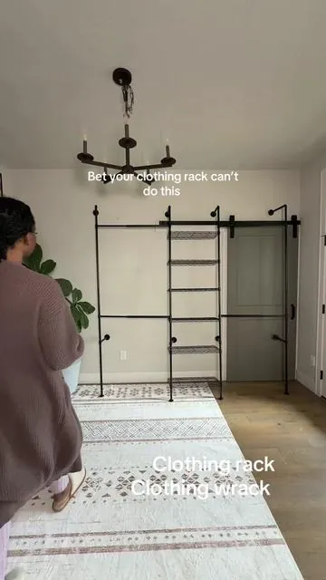 Can literally fit in any space!  #clothingrack #clothesrack #smallspacesolutions #tiktokshopcreatorpicks 