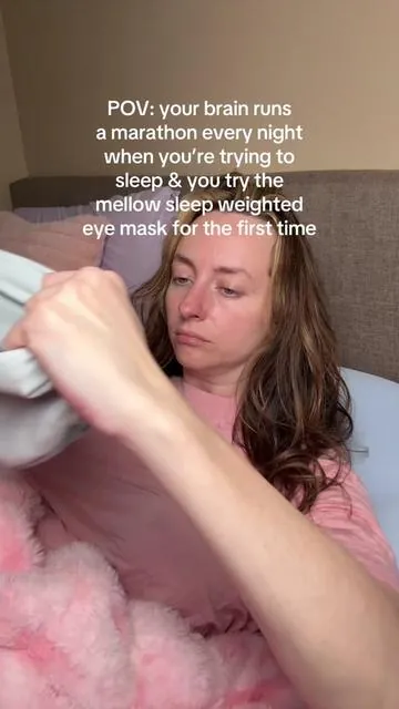 Overstimulated brains need something to calm our nervous system down at night. I don’t sleep without my mellow sleep weighted eye mask. Really helps calm racing thoughts. #overstimulated #adhd #weightedeyemask #greenish #eyemask @Mellow Sleep 