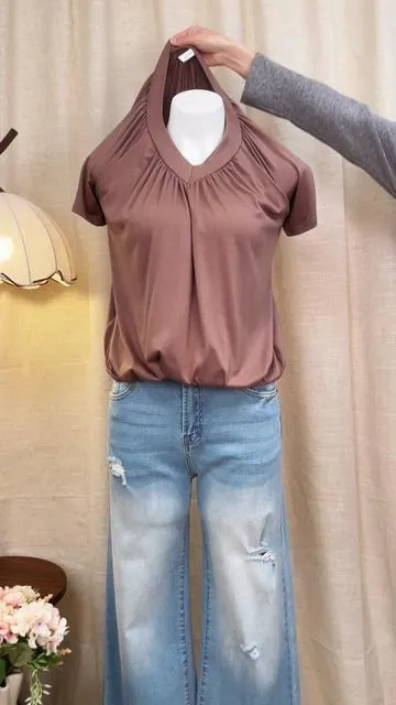 Dokotoo Women's Casual Summer Short Sleeve V Neck Tops T-shirts - Loose Fit & Comfortable Shirring Top #dokotoo #tiktokshopcreatorpicks #tiktokshopjumpstartsale #tiktokshopfinds #tiktokshopholidayhaul