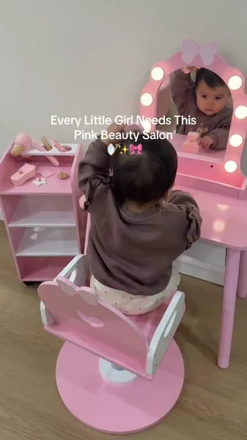 The Most Adorable Vanity & Salon Play Set 💖So cute, she’s obsessed! ✨ #toddlerplay #girlmom #vanity #toddlergirl #pretendplay 