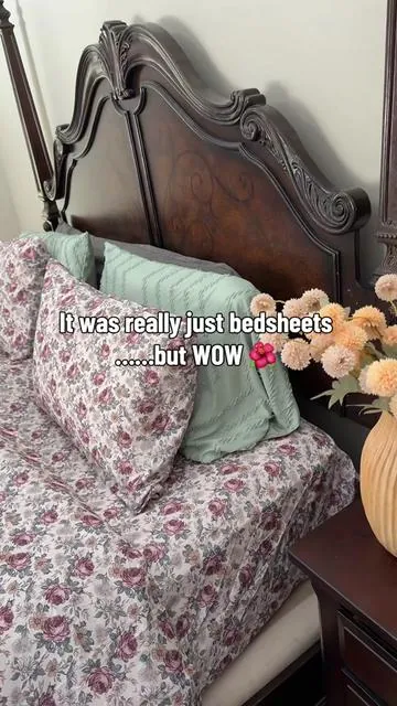 The bedroom refresh we needed. #bedsheets #sheetset #floralbedsheets #tiktokshopspringglowup 