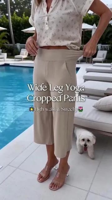 Soft, pull-on comfy, zero pinching, zero stiff waistband and still work-friendly #g4free #yogapants #springoutfit #widelegpants #officepants 