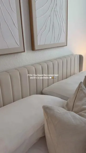 This bed frame is so comfortable🧸☁️🛌 — I’ve had it for over a year and I highly recommend it, king size!🤍✨ #bedframe #bedroom #cozybedroom #bedroomdecor #bedroominspo 