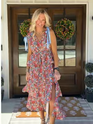 Yall help a girl out! Left or right?! The prettiest dress for Easter and spring! Love the tiers and floral print! #tiktokshopcreatorpicks #tiktokshopspringglowup #springootd #Easterdress #springdress 