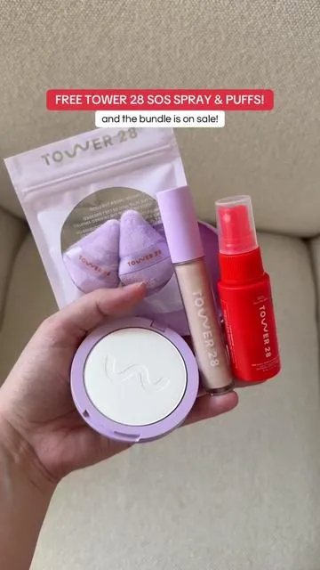 The tower 28 swipe and set bundle is on sale AND has a free gift 🙌🏻 @Tower 28 Beauty #tiktokshopcreatorpicks  Tower 28 sos spray Tower 28 swipe and set bundle 