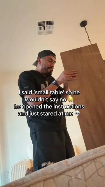 I tricked him yall 😭 but now he’s bragging about the entry way table he built me to his friends 😂  @Tribesigns  #littletree #tiktokshop #tribesigns #entrywaytable #sofatable 