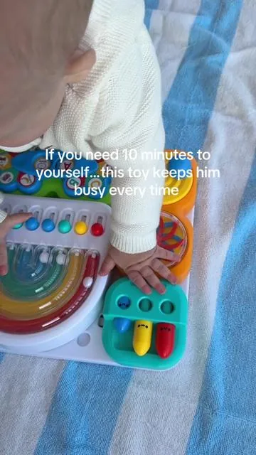 one of his favorite toys that keeps him busy! perfect for at home, car rides, errands, or traveling. sensory busy board that helps with fine motor skills. #tiktokshopbaby #babytoys #sensorytoy #momsoftiktok #busybaby