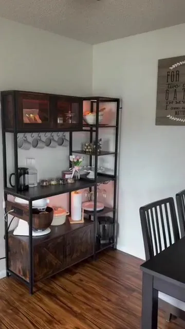 All-in-one coffee bar with built-in power, LED lights, and smart storage for the perfect kitchen setup. ☕✨ #greenish#TikTokShopSpringGlowUp#coffeebar #coffeebardecor 