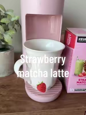 Start your summer mornings off right. Hot or iced strawberry matcha latte #latte #icedmatcha #icedlatte #matcha 