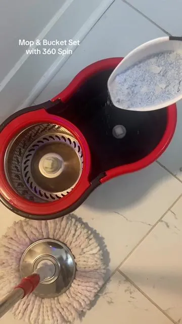To wash the mop heads I do one “spin cycle” with detergent & bleach and one with plain hot water for the “rinse cycle”. This mop and bucket set is a game changer. I don’t think I’ll ever go back to the other kind. #mopandbucketset #mopping #cleaninghacks #moppingmadeeasy 
