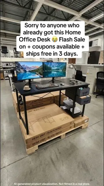 40 Inch Computer Desk with Drawers — home office writing desk with X-shaped reinforcement, side hook and sturdy metal frame. Available in 40IN White, Black, Rust and 47IN White. Flash Sale active, multiple coupons available, Free 3-day Shipping, Free Returns and pay over time with Klarna. #ComputerDesk #HomeOffice #DeskWithDrawers #OfficeDesk #HomeDeals AI-generated product visualization. Not filmed in a real store.