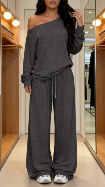 🛋️ Off-shoulder lounge set — comfy & cute! #OffShoulderSet #WideLegSet #worldcup2026 #worldcup2026 #USworldcup