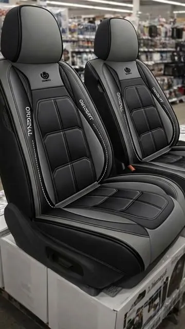 Leather car seat covers Full coverage side design + color blocking – this cover protects and looks fire #FullWrapSeatCover #CarInteriorProtection #UniqueCarStyle #carseatcover #LeatherCarSeats