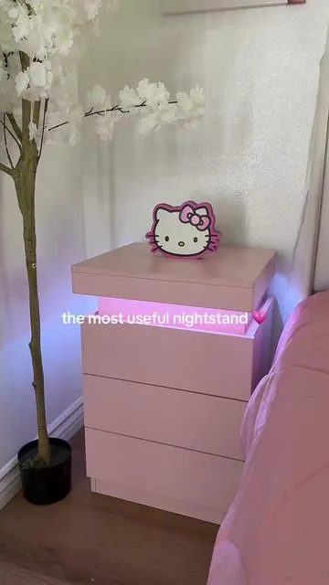 pink led nightstand with charging station 💗💛 #pink #hellokitty #roomdecor #decor #foryou 