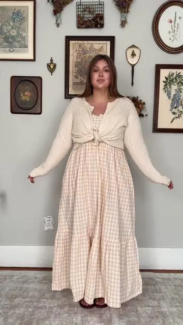The CUTEST 100% cotton gingham dress 😍 14/16 and 5’4 wearing the xl. #cottondress #curvyfashion #plussizefashion #tiktokshopspringglowup 