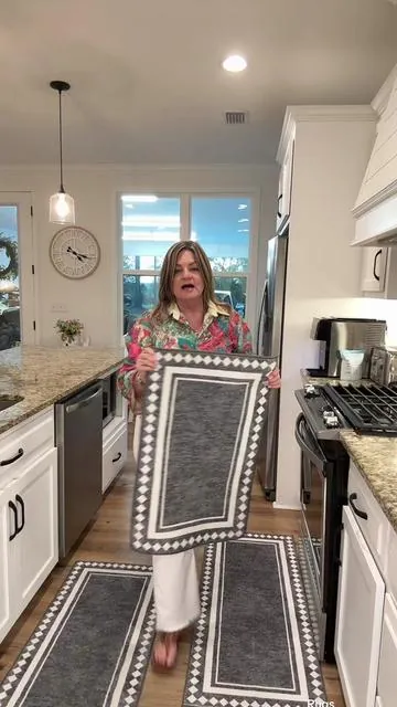 I love this set of 3 rugs—machine washable, nonslip, and they instantly made my kitchen look put together. Such an easy upgrade that saves me cleaning time too! #kitchenrugs #washablerugs #nonsliprugs #rugsset #Greenish