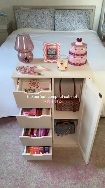 Holds so much, has an adjustable shelf, and the size is perfect—32" tall, 22" wide, 11.8" deep. #storagecabinet #roomdecor #organizer #bedroom #makeup 